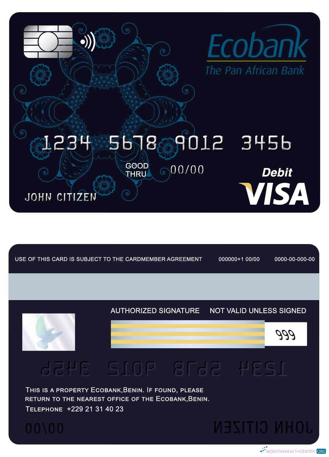 Download Benin Ecobank visa card Photoshop template